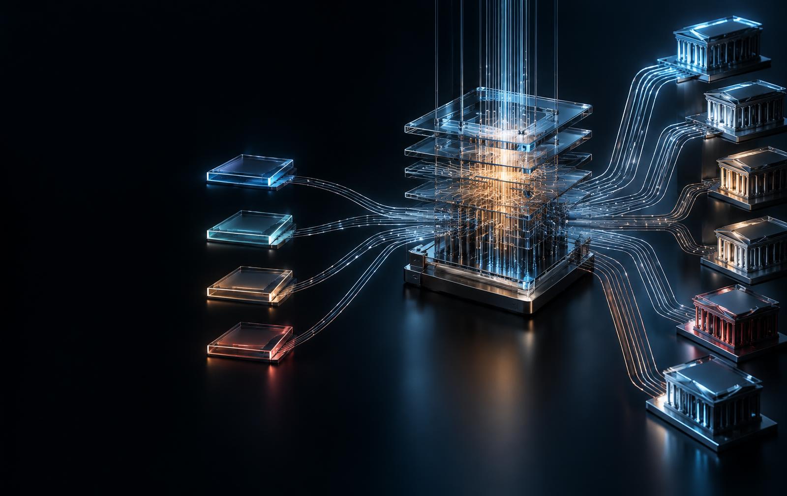 A central financial services platform connecting portals and external banking networks